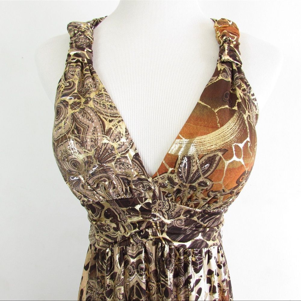 Small Hawaiian Clothing Brown Black Animal Print Full Length Sleeveless Dress - Picture 6 of 8
